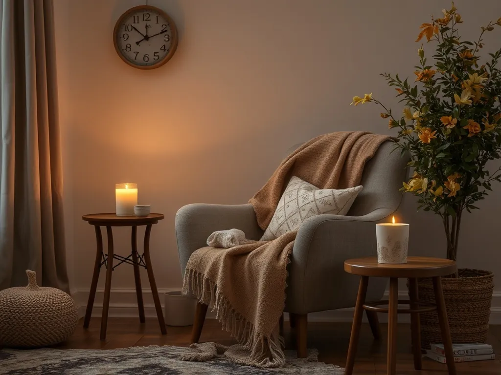 Warm autumn twilight scene with ambient glow